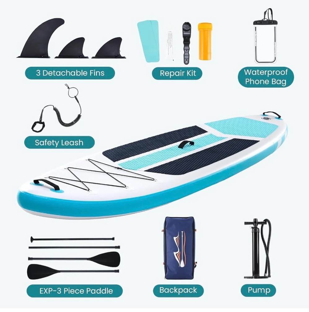 CONCETTA Inflatable Paddle Board,Equipped With SUP Paddle Board Accessories, The Non-slip EVA Deck Design Restarts The Surfboard,Surfboard for Youth&Adults of All Skill Levels,Gray Blue