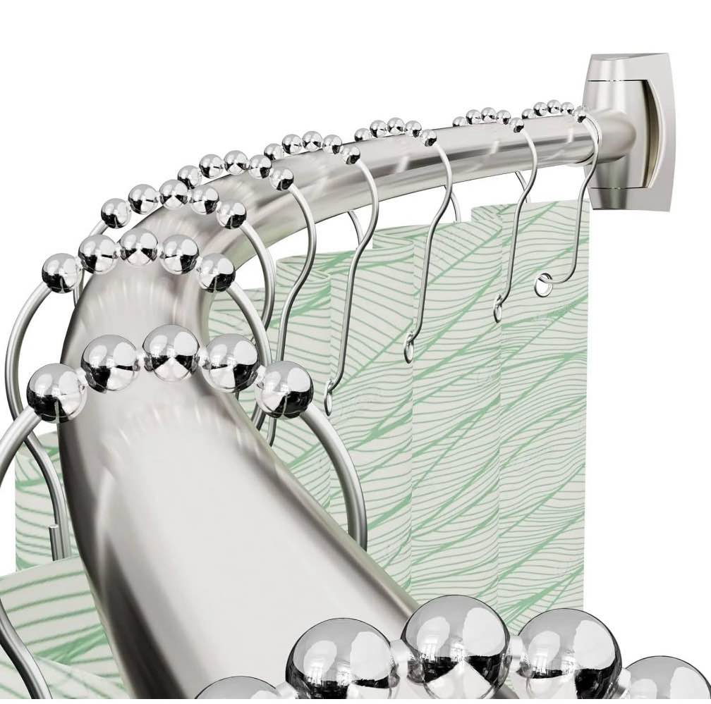 SUNALLY  Curved Shower Curtain Rod 43" to 72" Adjustable, Aluminum Rustproof Expandable Round Shower Rod for Bathroom Bathtub Stall, Need to Drill, Brush Nickel