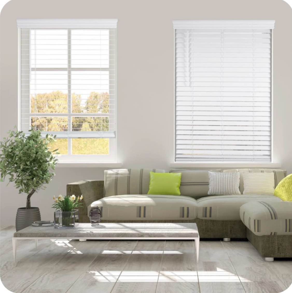 ARLO BLINDS Faux Wood Blind with Crown Valance - 34 W x 60 H  White  Cordless 2” Slat Horizontal Blind - for Kitchen  Bedroom  Living Room  Doors