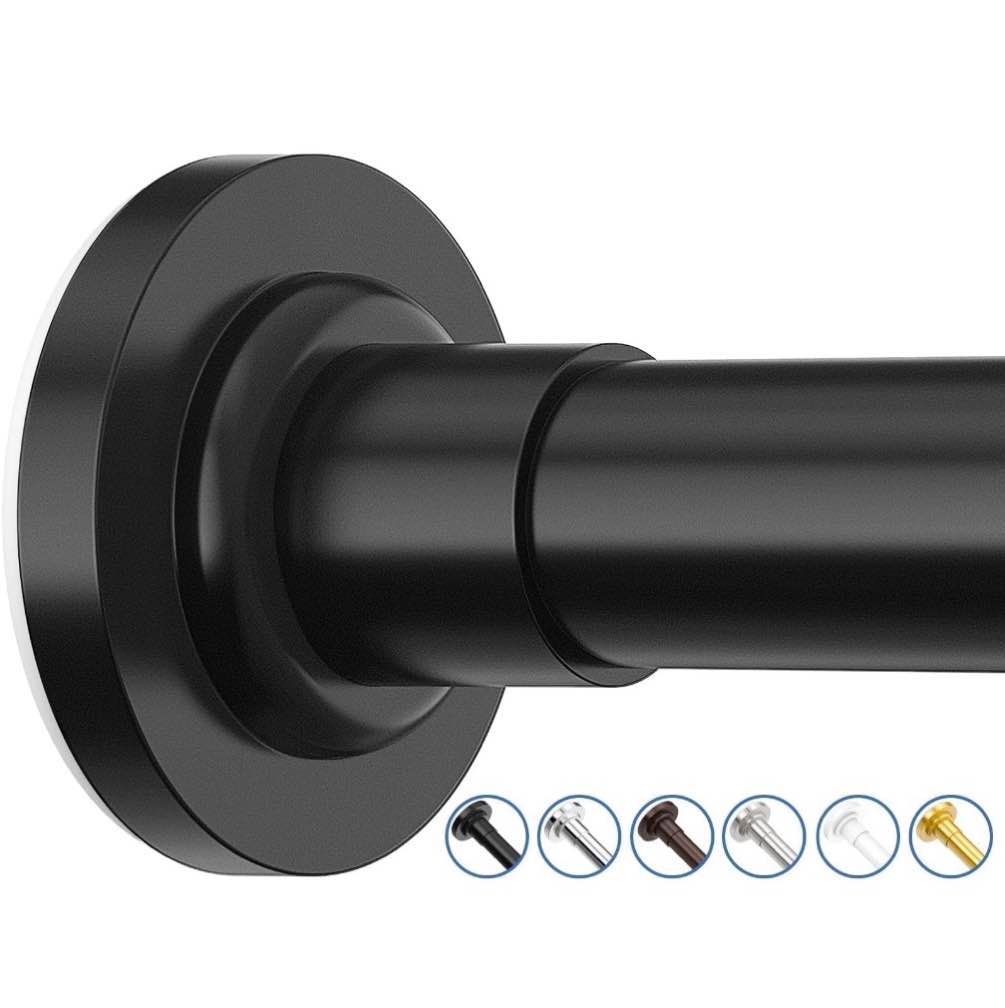 sunally shower curtain rod, adjustable 32-75 inch spring tension curtain rods for bathroom, no drilling rustproof non-slip stainless steel rod, black
