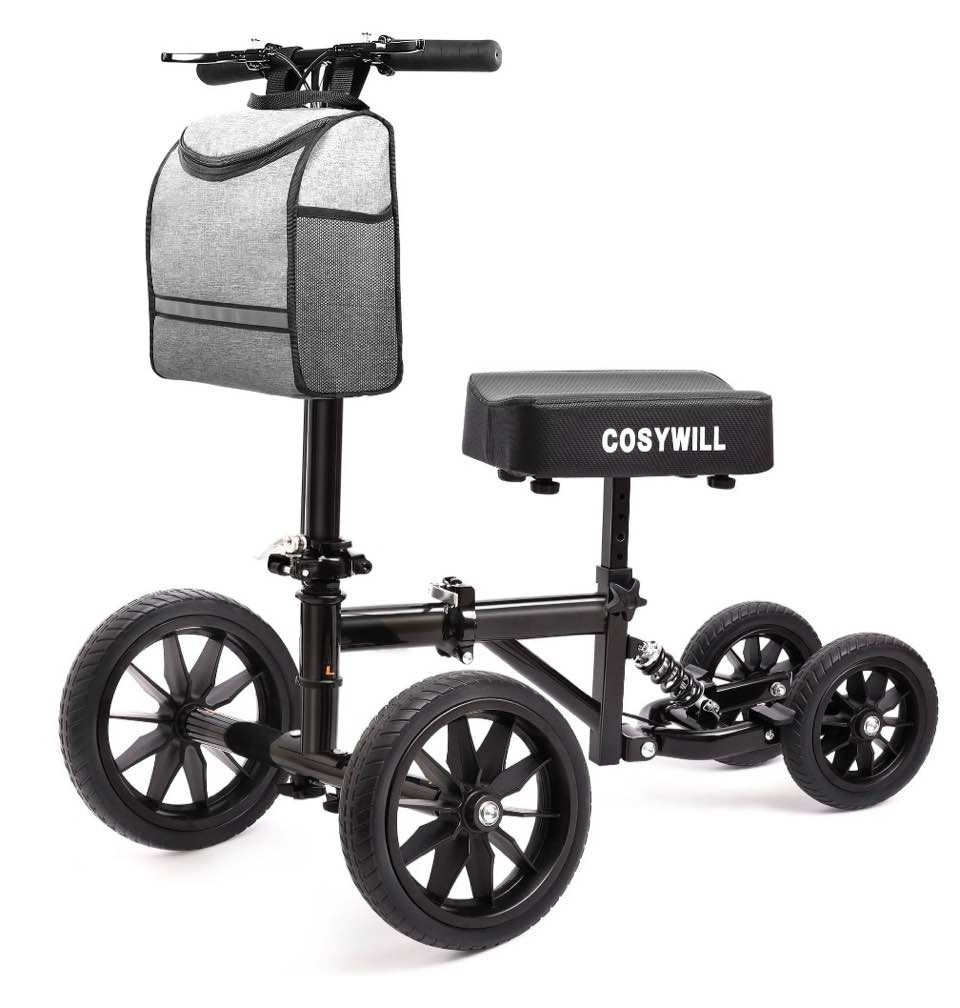 cosywill all terrain knee scooter,knee walker scooter for foot injuries,adults roller scooter for with 10“ tpu wheel,compact crutches alternative,black