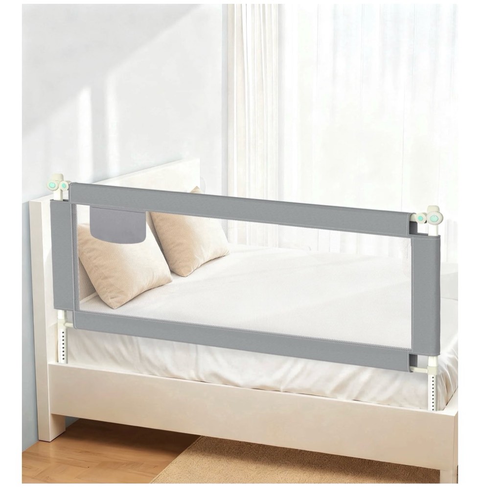rupoun l-shaped toddler bed rail for kids – safety guardrail, universal fit for mattresses, easy installation, 1.5m large size, gray