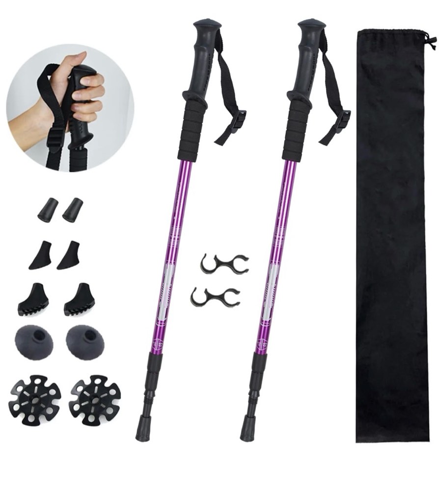 aluminum adustable trekking hiking poles homeya walking sticks lightweight telescopic pair of 2 purple