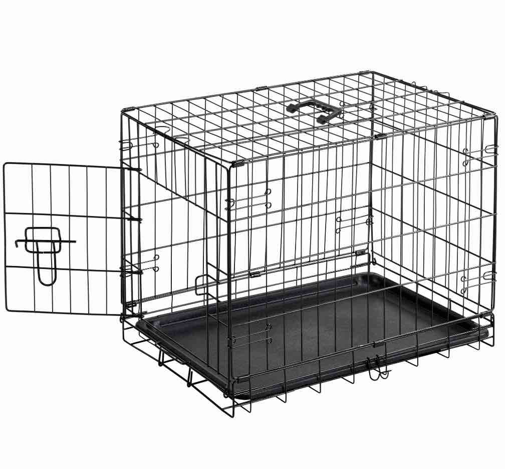 EDX Small Dog Crate, 24" Single Door Folding Metal Wire Dog Cage with Plastic Leak-Proof Pan Tray