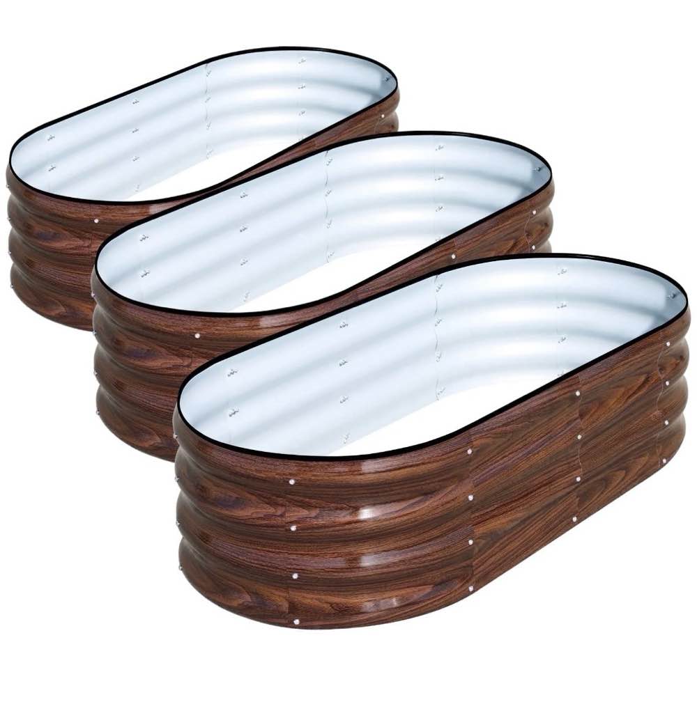 snugniture galvanized raised garden bed outdoor  3pcs 4x2x1ft metal planter box  brown