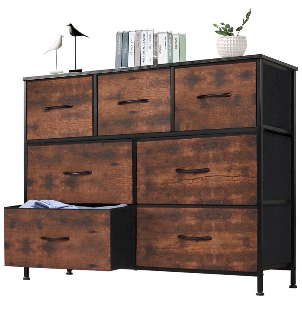 edx 7 drawers dresser for bedroom, fabric storage organizer cabinet, rustic brown 30.3"hx39.37"wx11.8"d