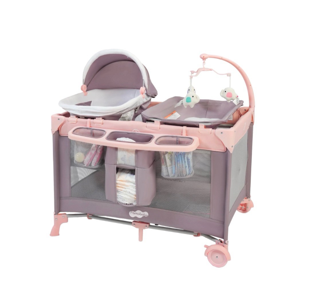 pamo babe 4-in-1 baby playard with bassinet & changing table for newborn,4-panels playpen