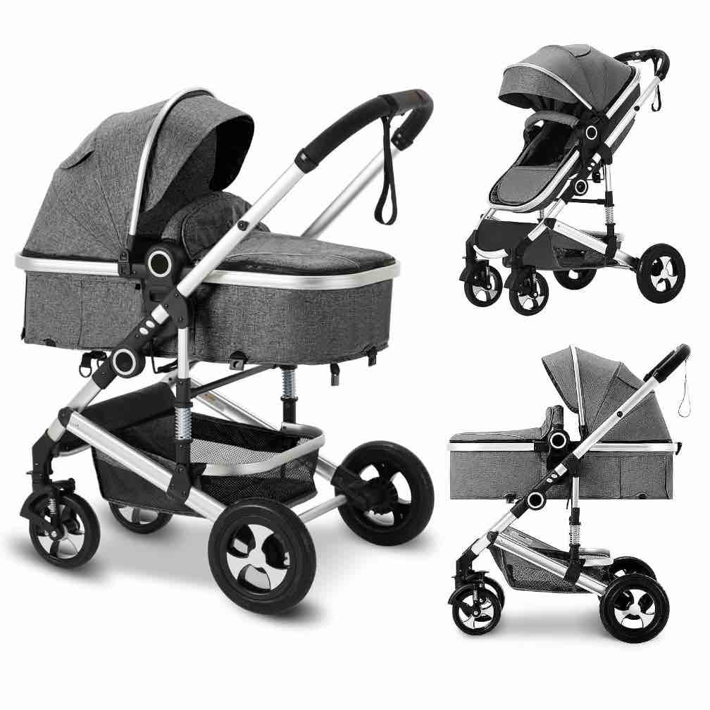 aileekiss 2 in 1 convertible baby stroller  unisex folding infant newborn bassinet pram  dark grey