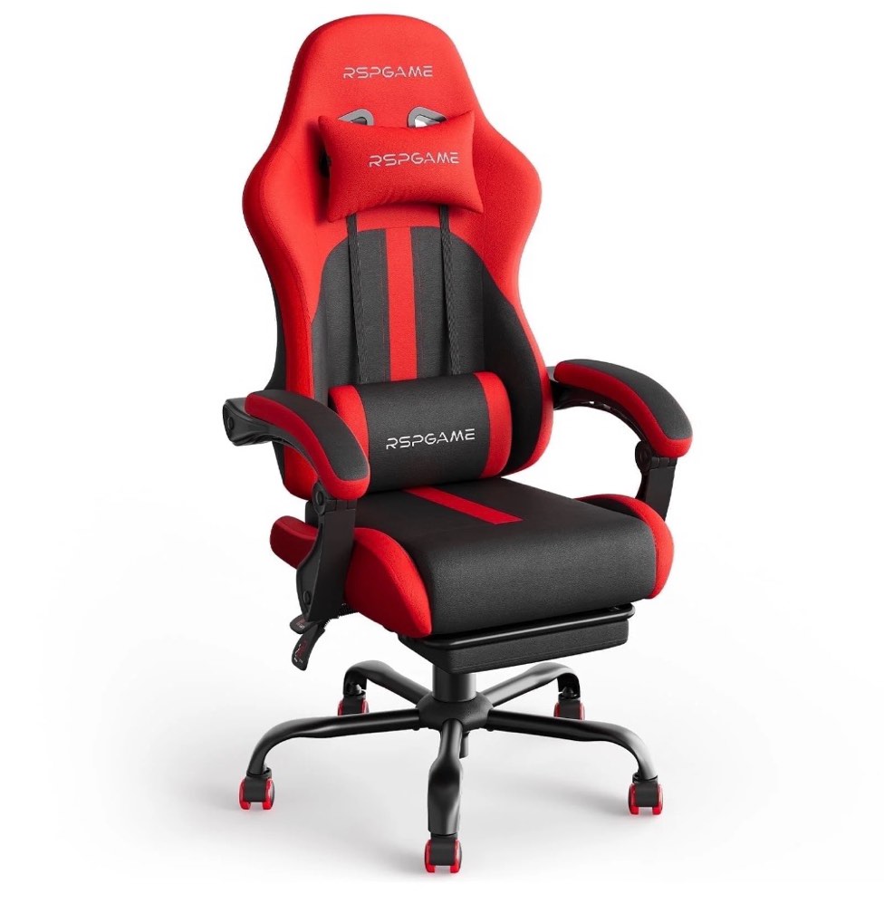 rspgame ergonomic gaming chairs for adults,pocket spring cushion,pu leather office chairs with lumbar support and retractable footrest,home and office computer chairs-red racing
