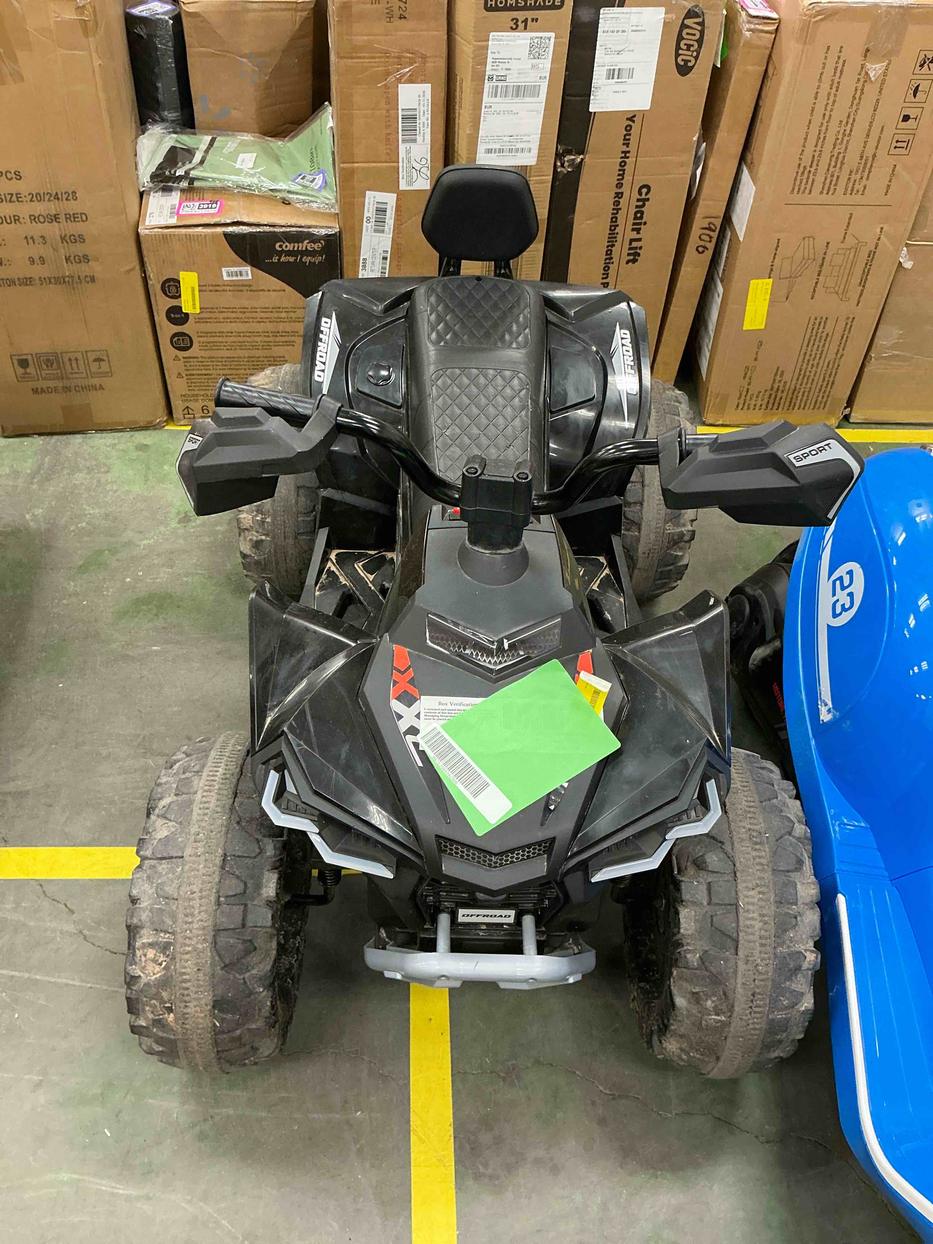 Condition photo showing As Is for mukidy 24v kids atv 4-wheeler, 24 volt ride on toy for 3-8 kid w/ 2x200w motor, 5mph max speed - black