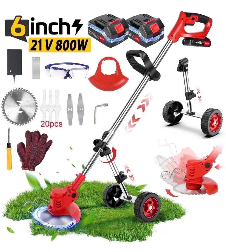 weed eaters cordless with 2025 upgraded wheels tanbaby 3-in-1 battery powered 6 inch grass trimmer & string trimmer/edger kit for lawn garden trimming