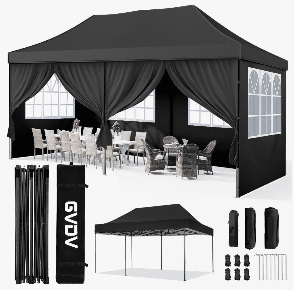 gvdv 10x20 ft pop up canopy tent with removable sidewalls, instant canopies portable gazebo, uv resistant waterproof, enclosed canopy tent for outdoor events, patio, backyard, party, parking
