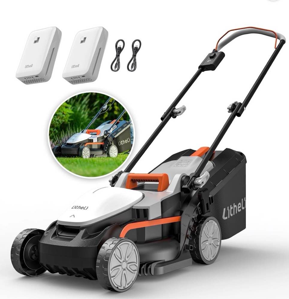 litheli 20v cordless electric lawn mower 13-inch 5-position height adjustment lightweight with 2 x 2.0ah batteries for lawns & gardens