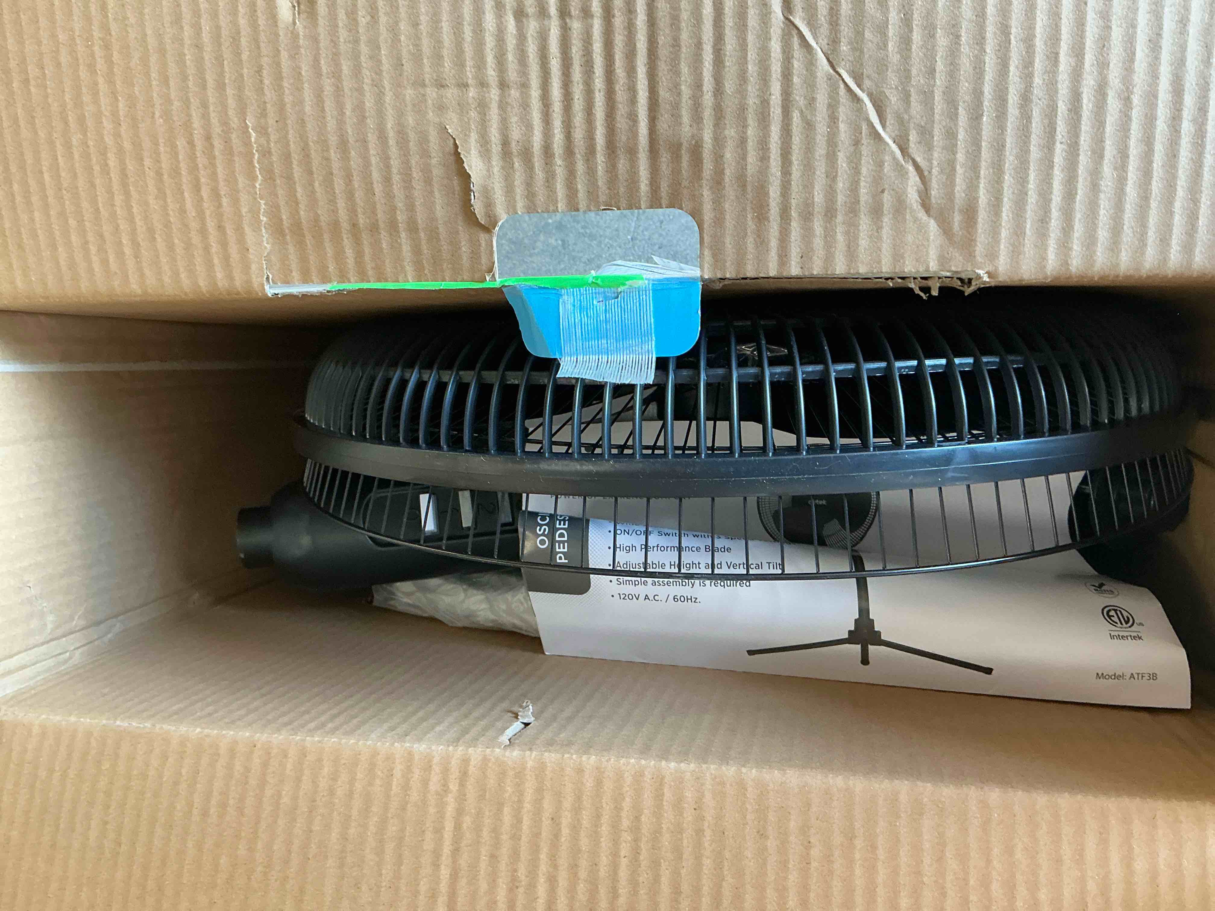 Condition photo showing Good Condition for airtek oscillating fan, adjustable-height pedestal fan with wide area oscillation, 16”