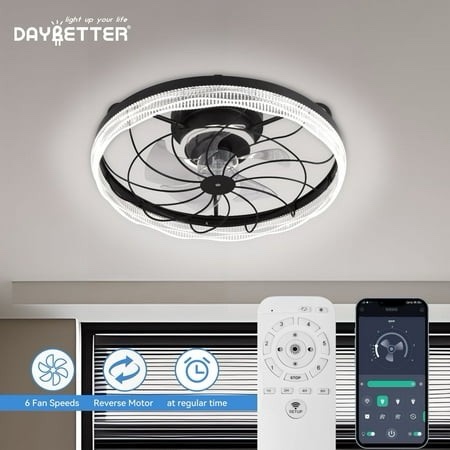 DAYBETTER 19.8  Ceiling Fan with Lights Dimmable APP Remote Control Modern Fan Lights with Timmer and 6 Speeds for Bedroom Living Room Kitchen