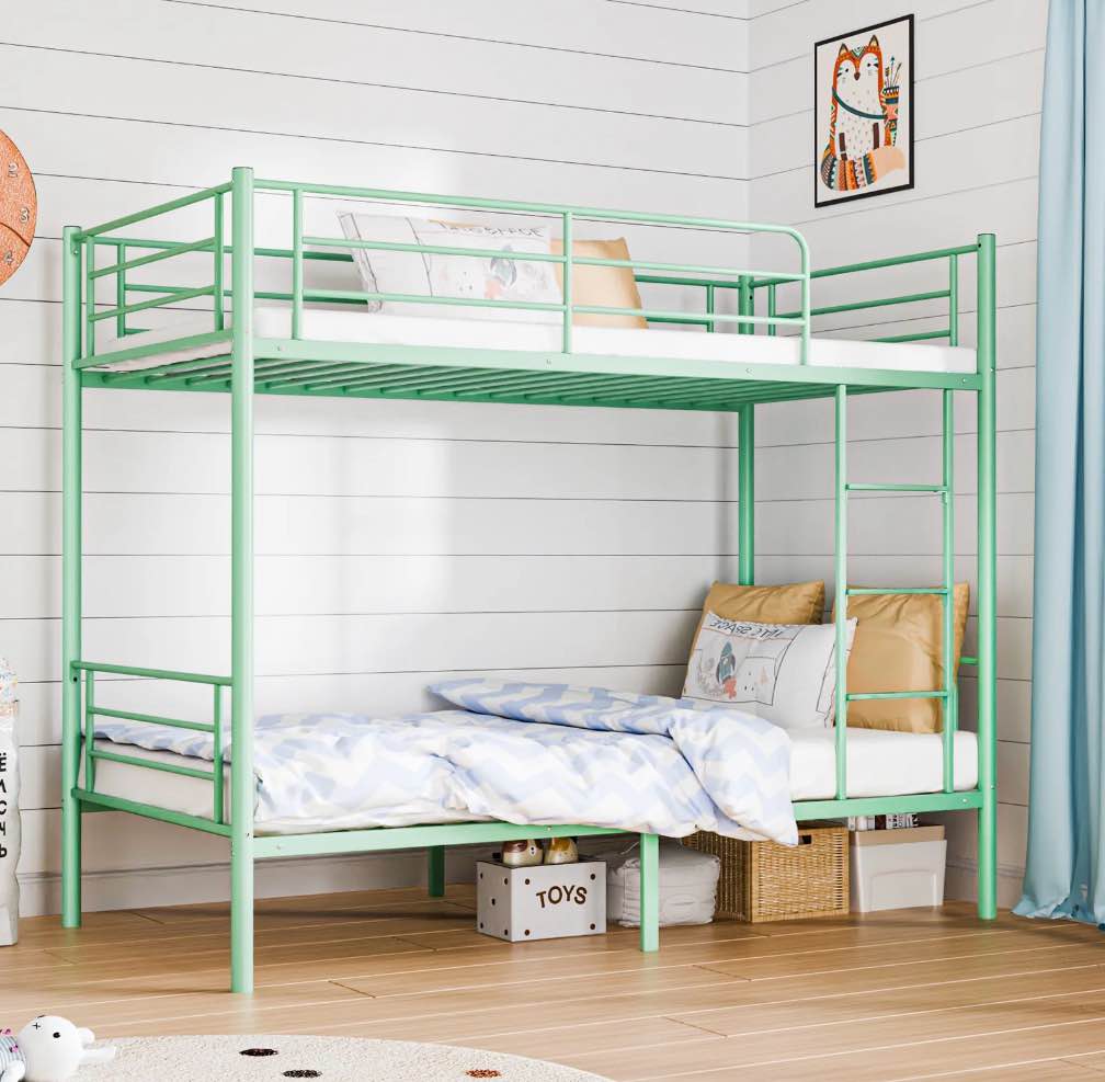 zimtown twin over twin steel bunk beds frame ladder bedroom dorm room,green