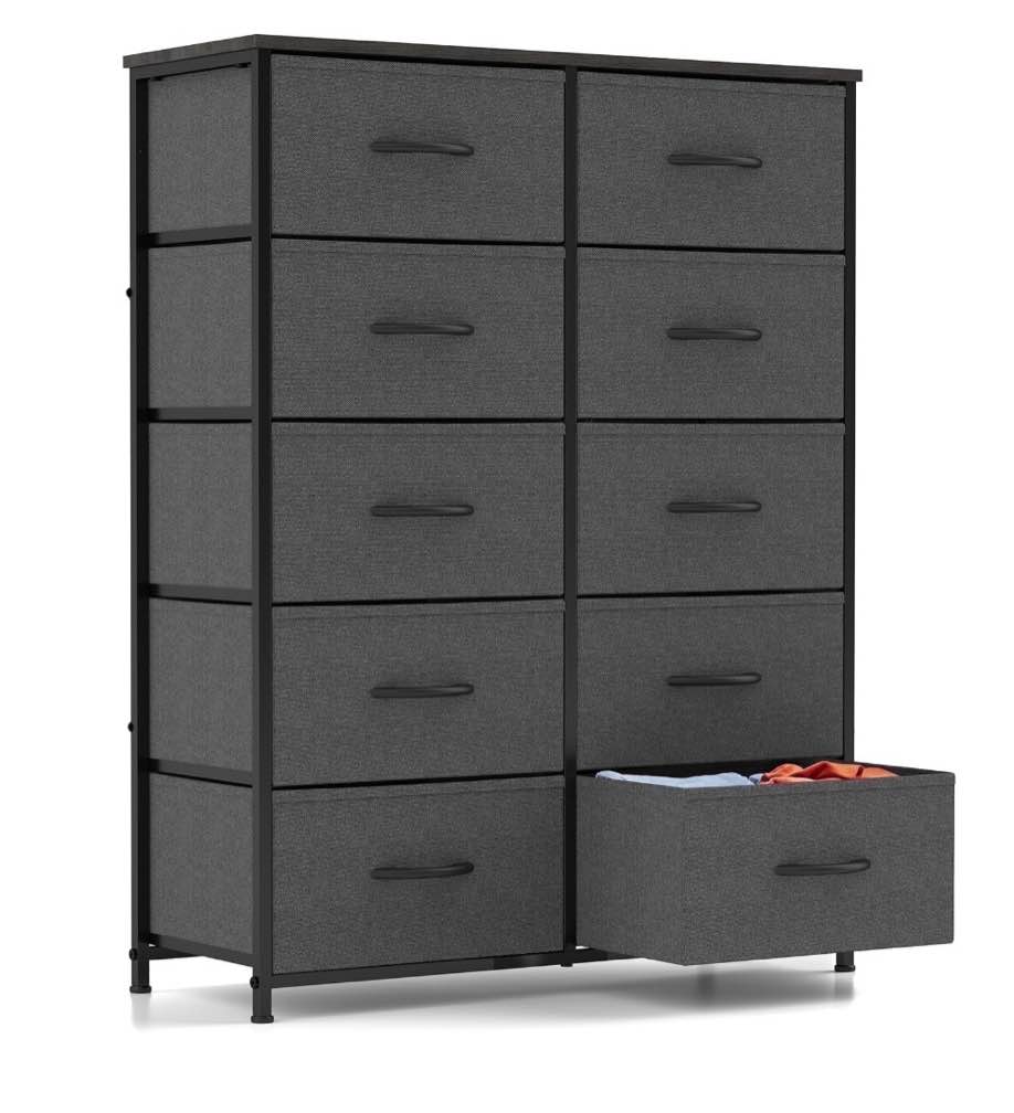 concetta 10-drawer fabric dresser storage chest for bedroom, closet, entryway, storage furniture for adults, gray