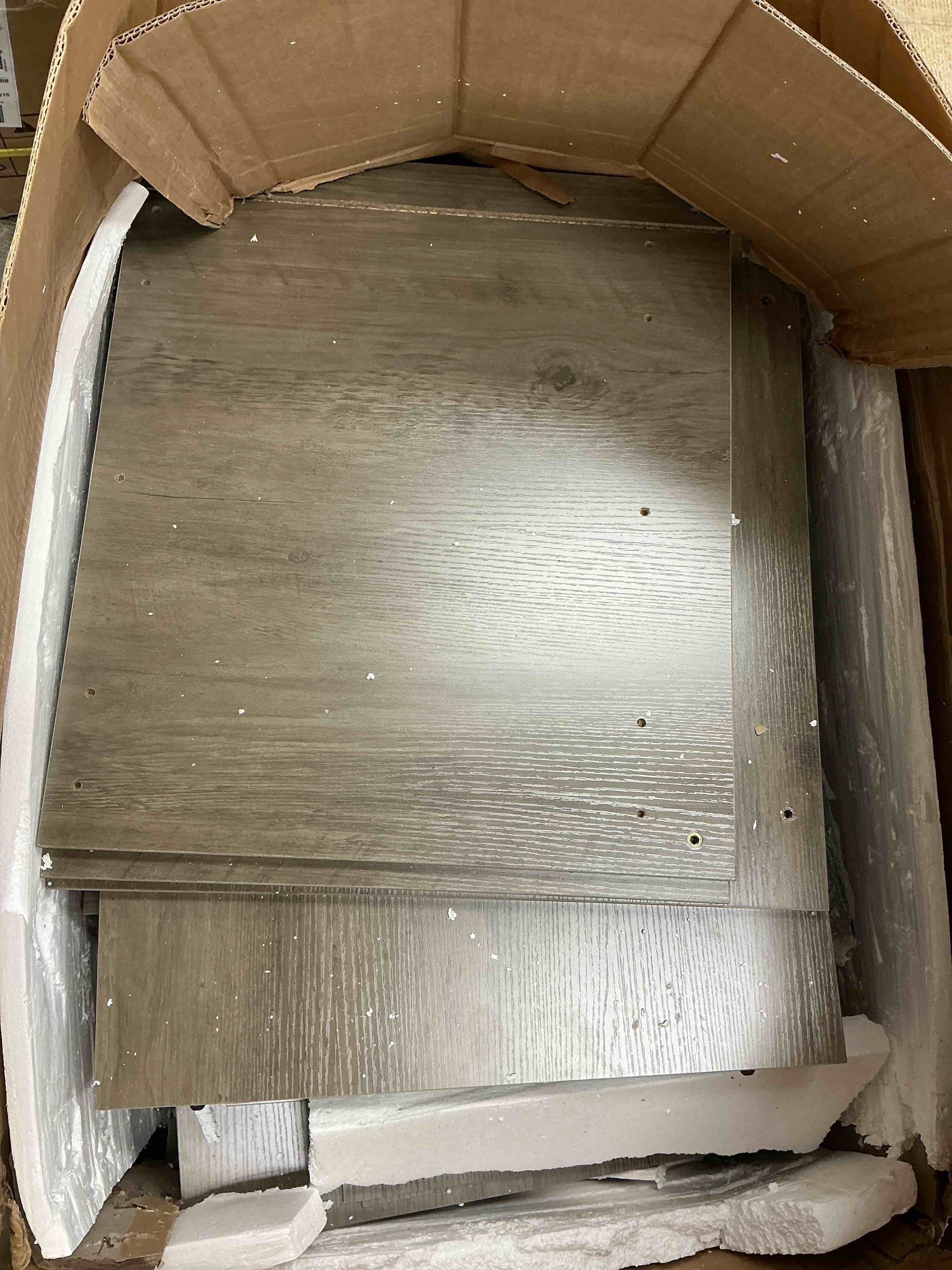 Condition photo showing As Is for bestier farmhouse 59" executive desk with drawers, wood computer desk with charging station, home office desk with keyboard tray & monitor stand, sturdy pedestal desk for work study, grey