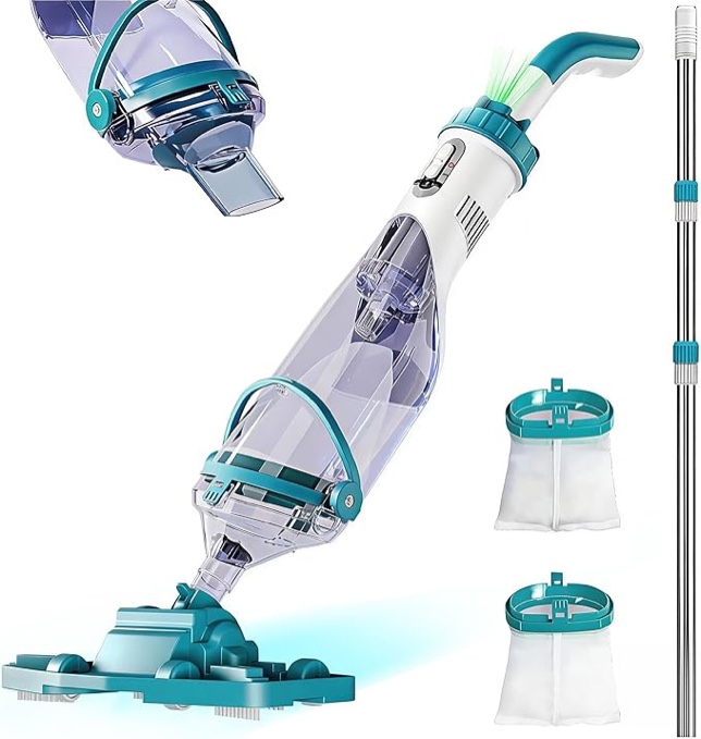 cordless pool vacuum for above ground pool 19.5 gpm,all angle&led display,handheld rechargeable spa vacuum cleaner for inground pools for hot tub, leaves,debris,shallow steps upgraded version green