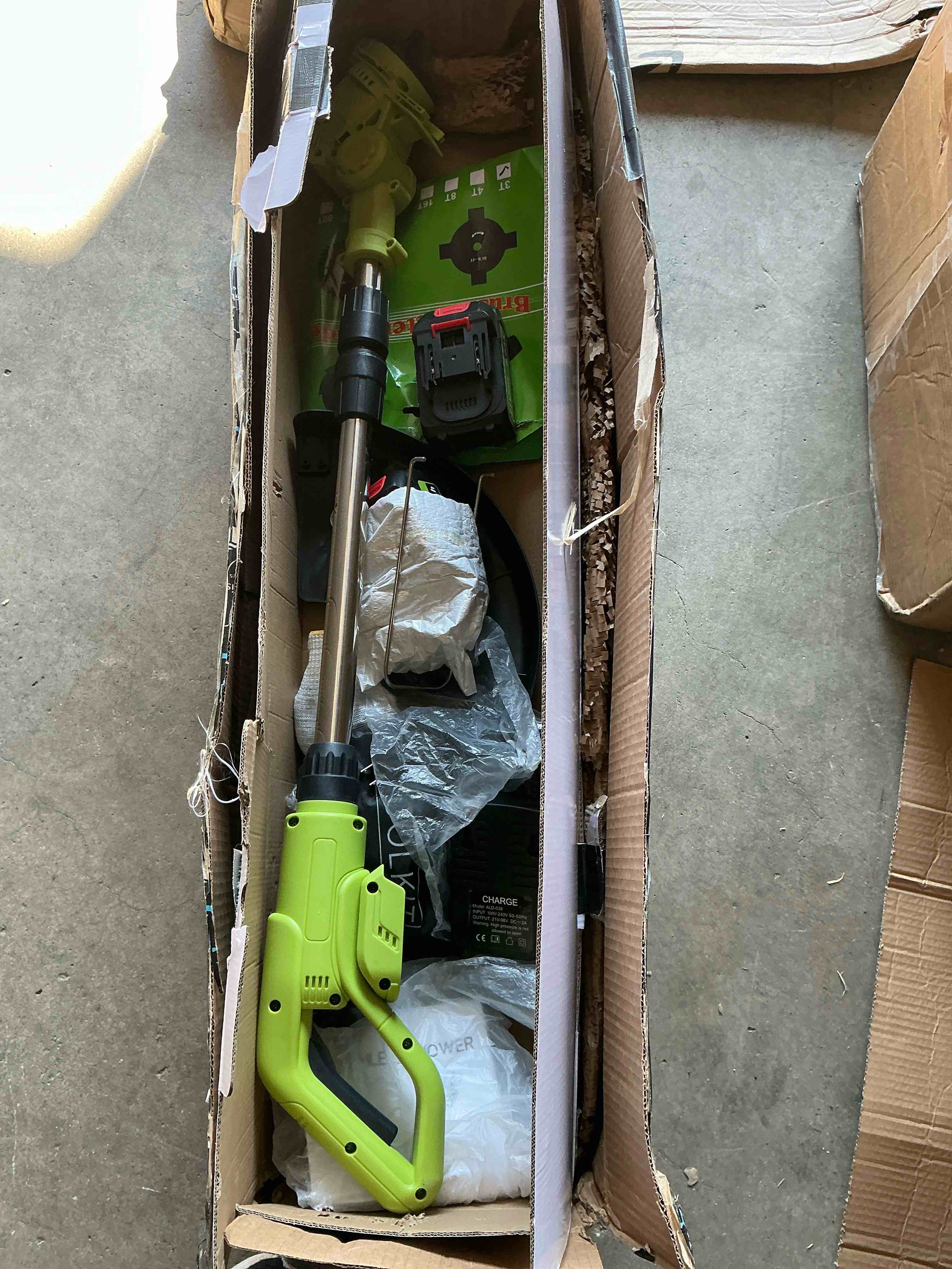 Condition photo showing Good Condition for weed wacker, layuni 21v electric weed cordless eater with 2 x 4.0ah battery powered, 4 types cutter mode, lightweight 3 in 1 brushless grass trimmer/lawn edger/brush cutter for lawn, garden, yard