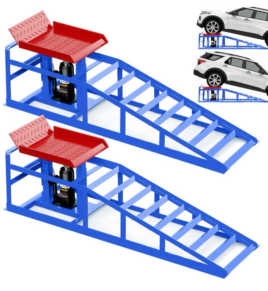 lafati 2pcs 5t 10000lbs hydraulic car ramps - heavy-duty portable vehicle ramps for oil changes and garage repairs