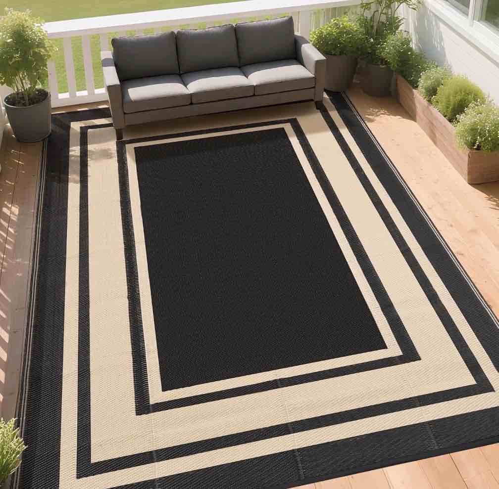 outdoor plastic waterproof rug 8 x 10  for patio  porch  deck  backyard  balcony  reversible  geometric