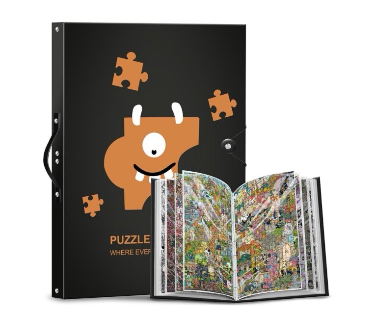 demine puzzle storage folder for 500 pieces – portable jigsaw puzzles organizer binder fits up to 40 puzzles, 20 hd film pockets, handle design puzzle keeper for adults and kids