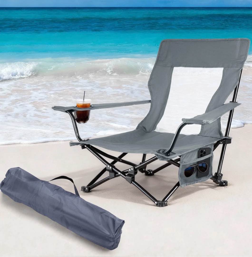 coliware folding backpack beach chair, storm gray compact lightweight camping chair with carry bag cup holder, outdoor reclining low-profile travel chair for adults, heavy-duty