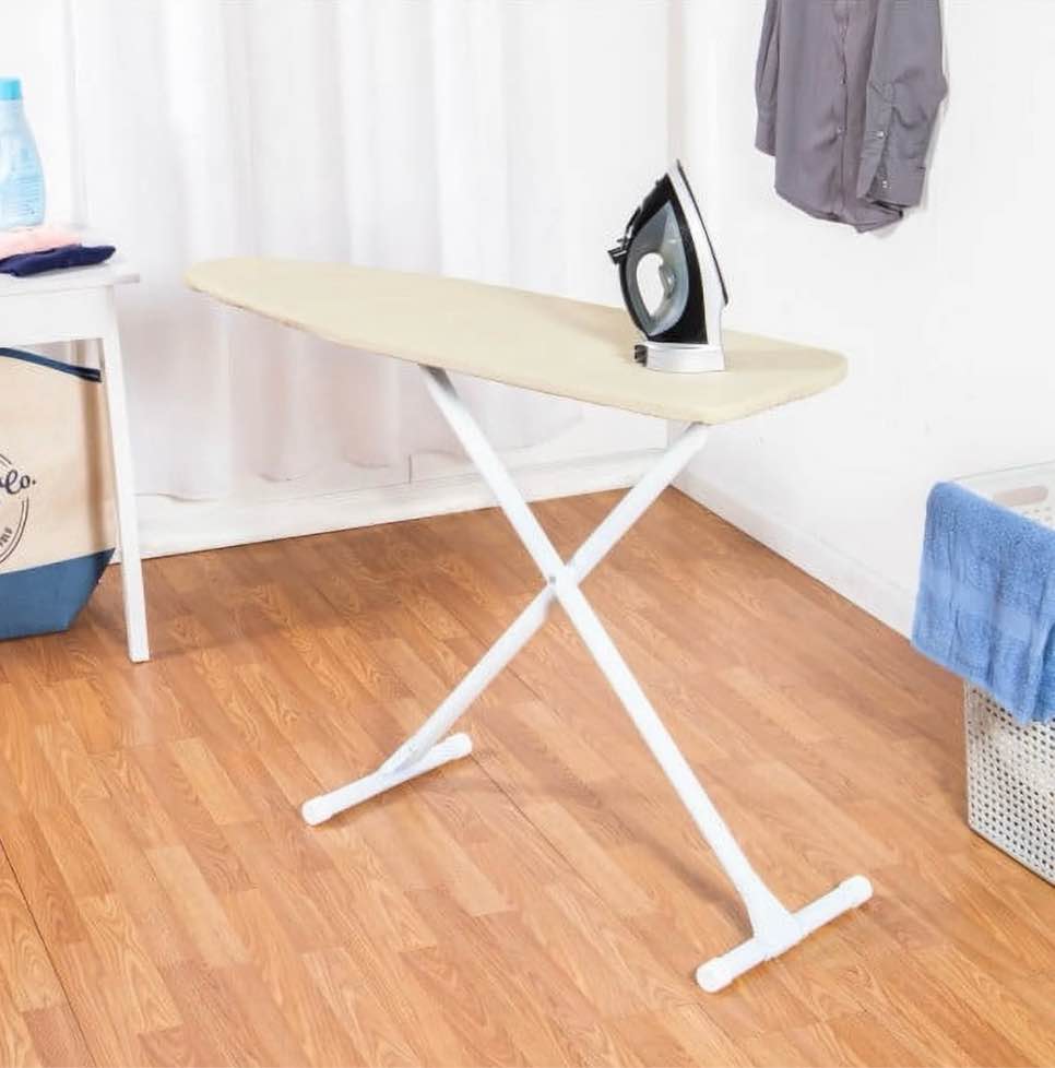 seymour home products adjustable height ironing board, freestanding steel frame with 100% cotton cover, almond