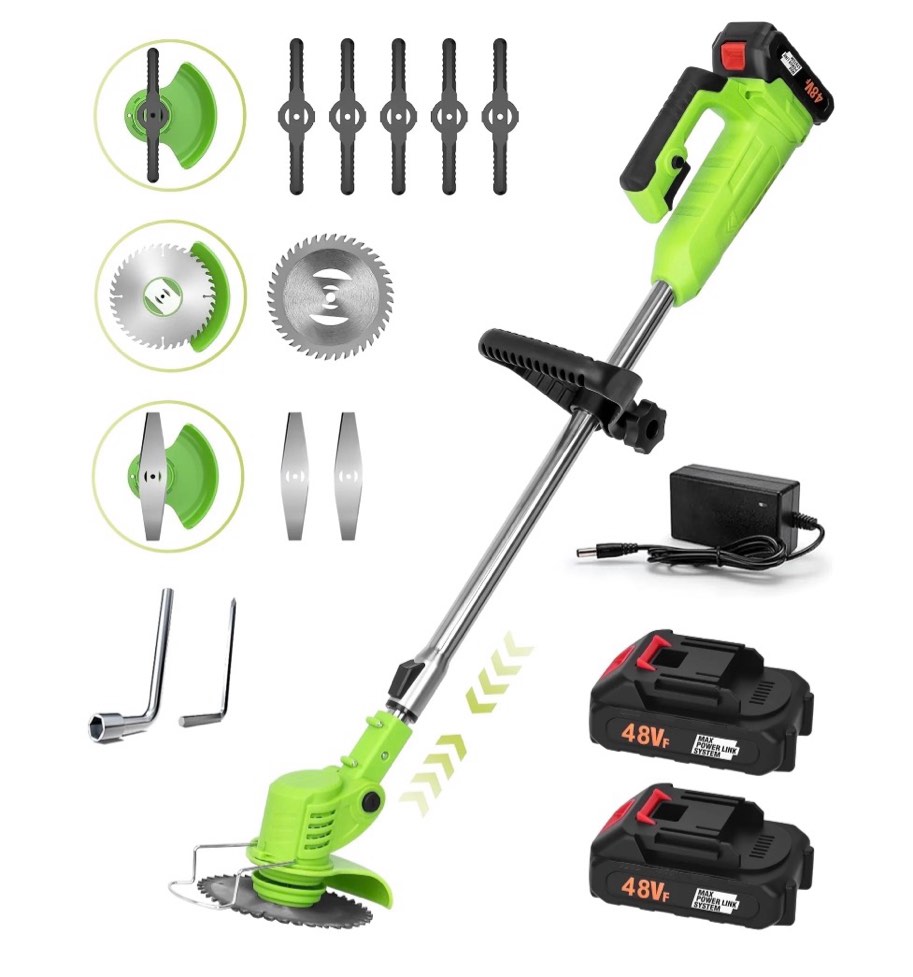 yahhu cordless string trimmer battery powered 21v - trimmer, edger, and mower with multiple blades for garden