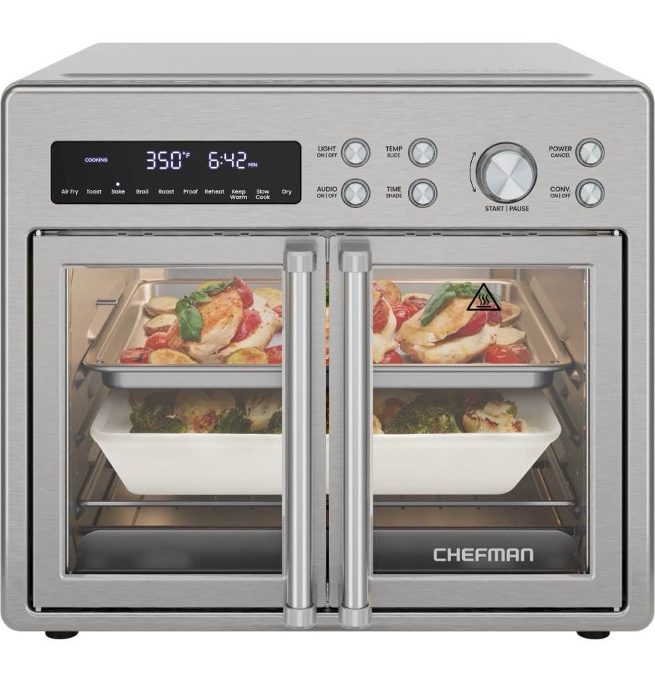 chefman french door 10-in-1 toaster oven air fryer  26-quarts  fits 12-inch pizza – stainless steel