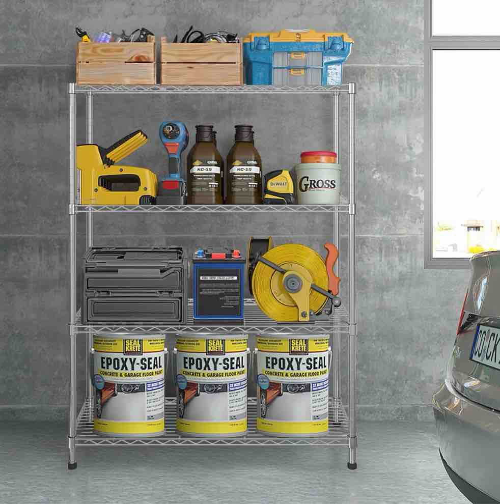 ktaxon 4-tire heavy duty storage rack  adjustable nsf wire shelving unit garage kitchen silver  capacity for 800 lbs  36 l x 14 w x 55 h
