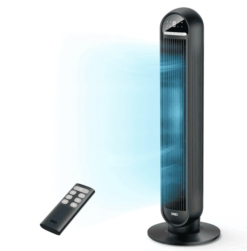 dreo tower fans for home  36  standing floor fan with remote  90° oscillating fan  24 ft/s high velocity  led display  4 speeds  4 modes  8h timer  quiet bedroom fan