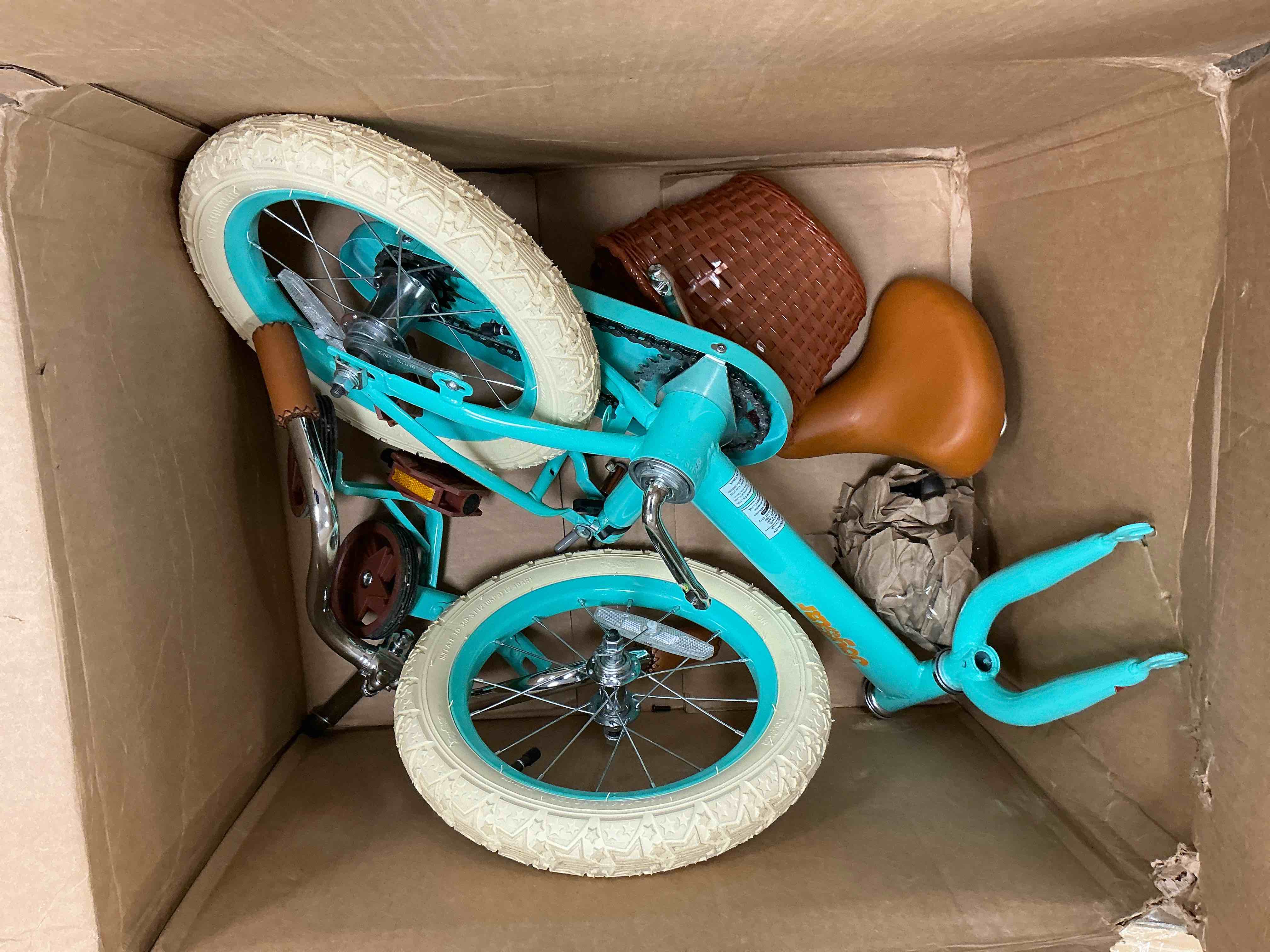 Condition photo showing As Is for joystar vintage kids bike with basket & training wheels,12 14 16 20 24 inch kids bike for 2-14 years old girls & boys, green