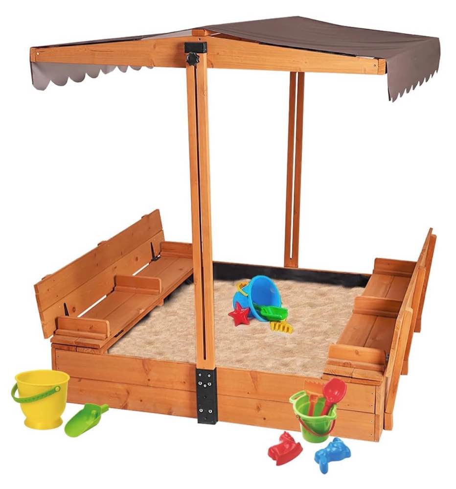 Aivituvin Kids Sand Boxes with Canopy Sandboxes with Covers Foldable Bench Seats  Children Outdoor Wooden Playset - Upgrade Retractable Roof (47x47Inch)