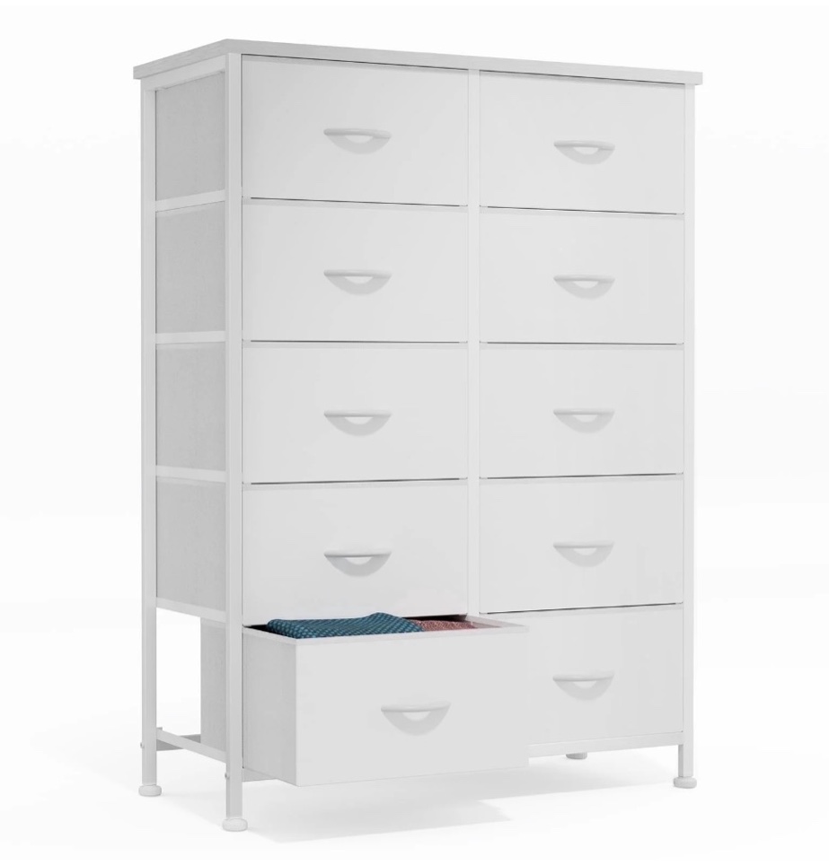 concetta 10-drawer fabric dresser storage chest for bedroom, closet, entryway, storage furniture for adults, white