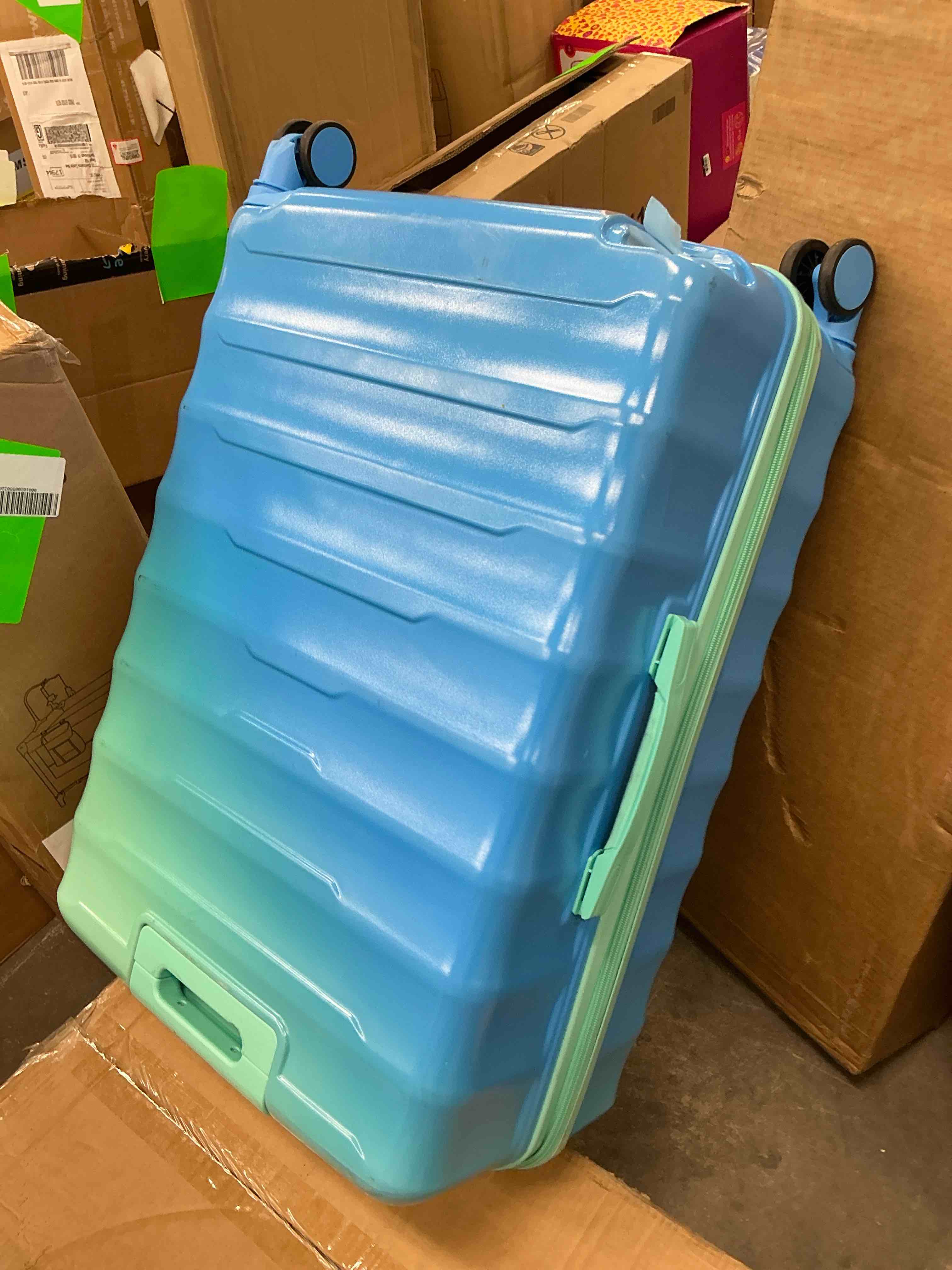 Condition photo showing As Is for zimtown 28” hardside spinner luggage with tsa lock, lightweight durable suitcase for travel, green blue