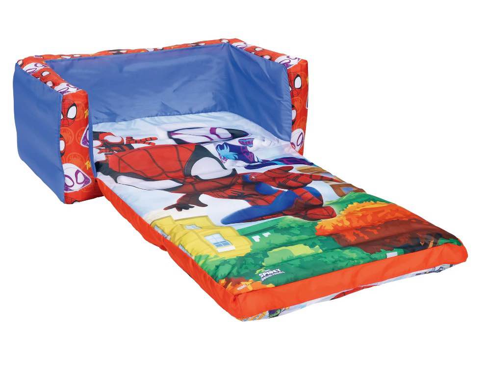 spidey & his amazing friends 2-in-1 indoor inflatable sofa bed suggested for children ages 2 to 5 years