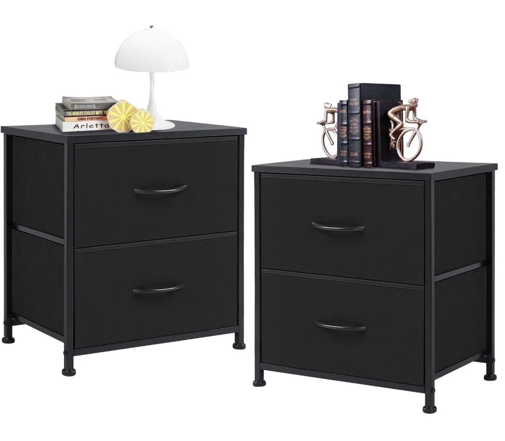 concetta 2-drawer fabric storage dresser, nightstand for bedroom, closet, storage furniture for adults, black, 2-pack