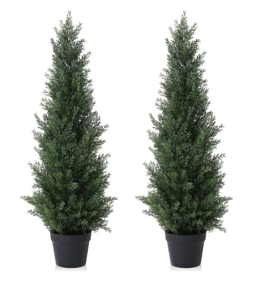 dr. planzen artificial cedar tree 3 ft artificial cedar topiary trees for outdoors potted fake cypress trees faux evergreen plants for home porch decor