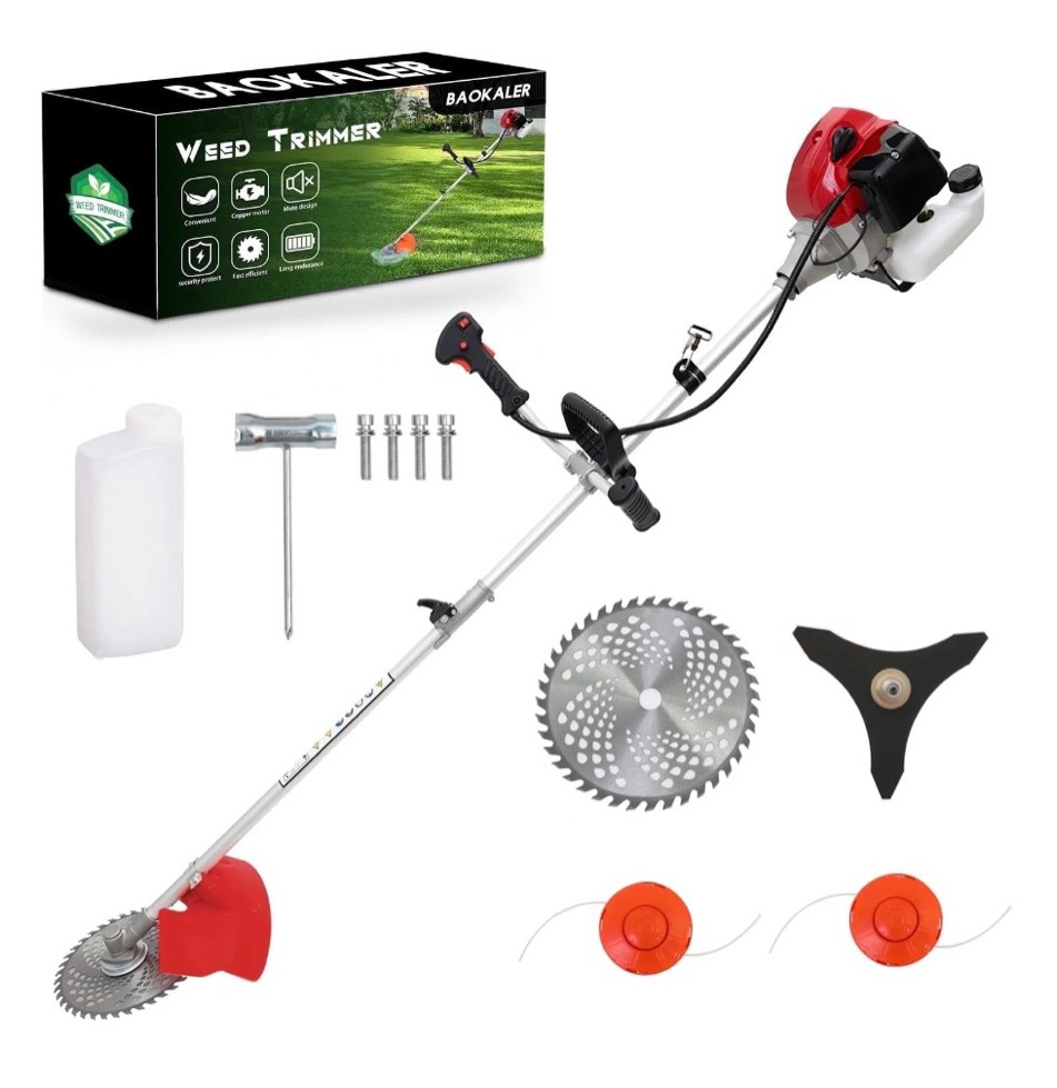 baokaler 52cc gasoline grass string trimmer  2-stroke gas powered weed eater  weed wacker with 4 detachable heads