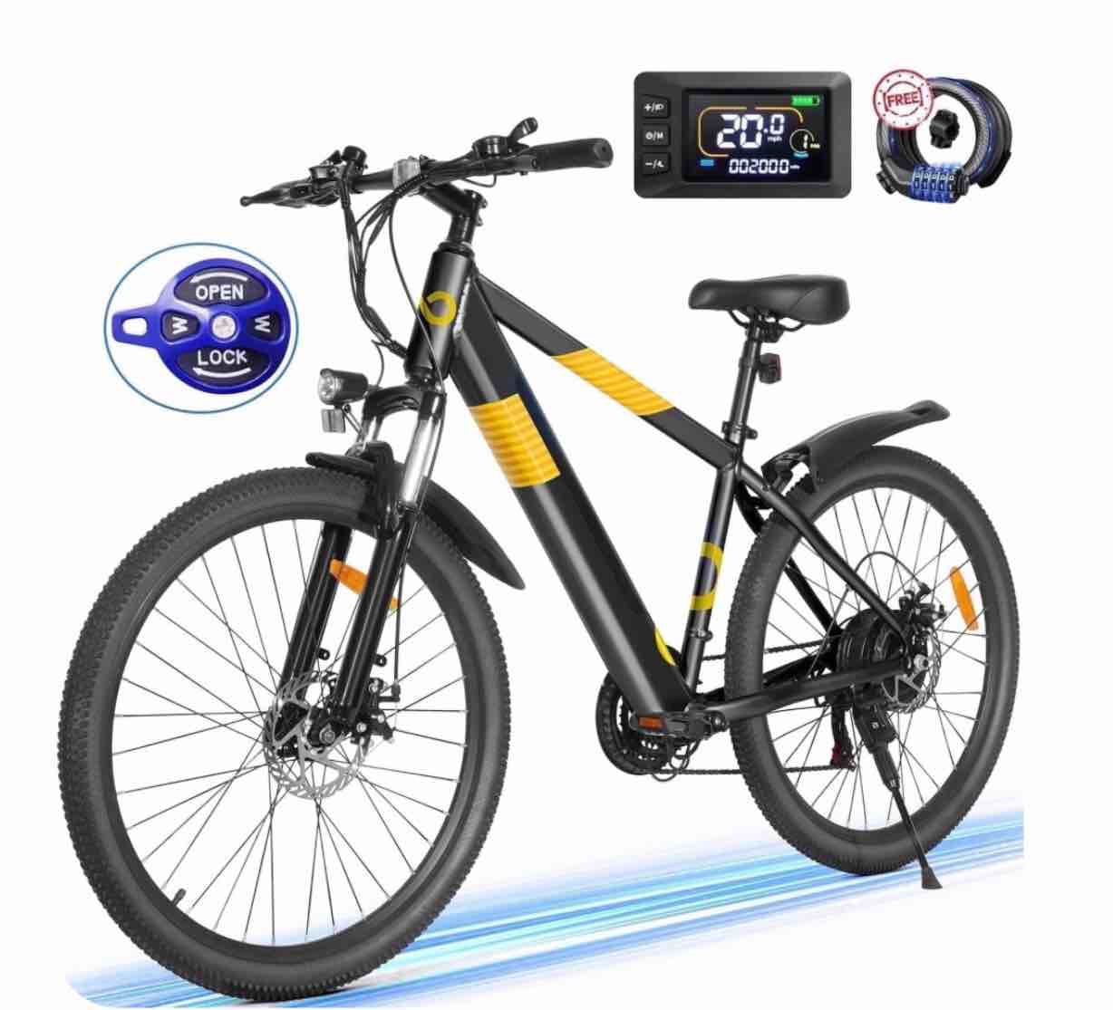 MIHOVER 26*1.95  Electric Bike for Adults 750W Peak 20MPH  48V Removable Battery 40 Miles  Shimano 21-Speed Adjustable Fork?UL2849 City & Light Off-Road E-Bike with Lock-Black