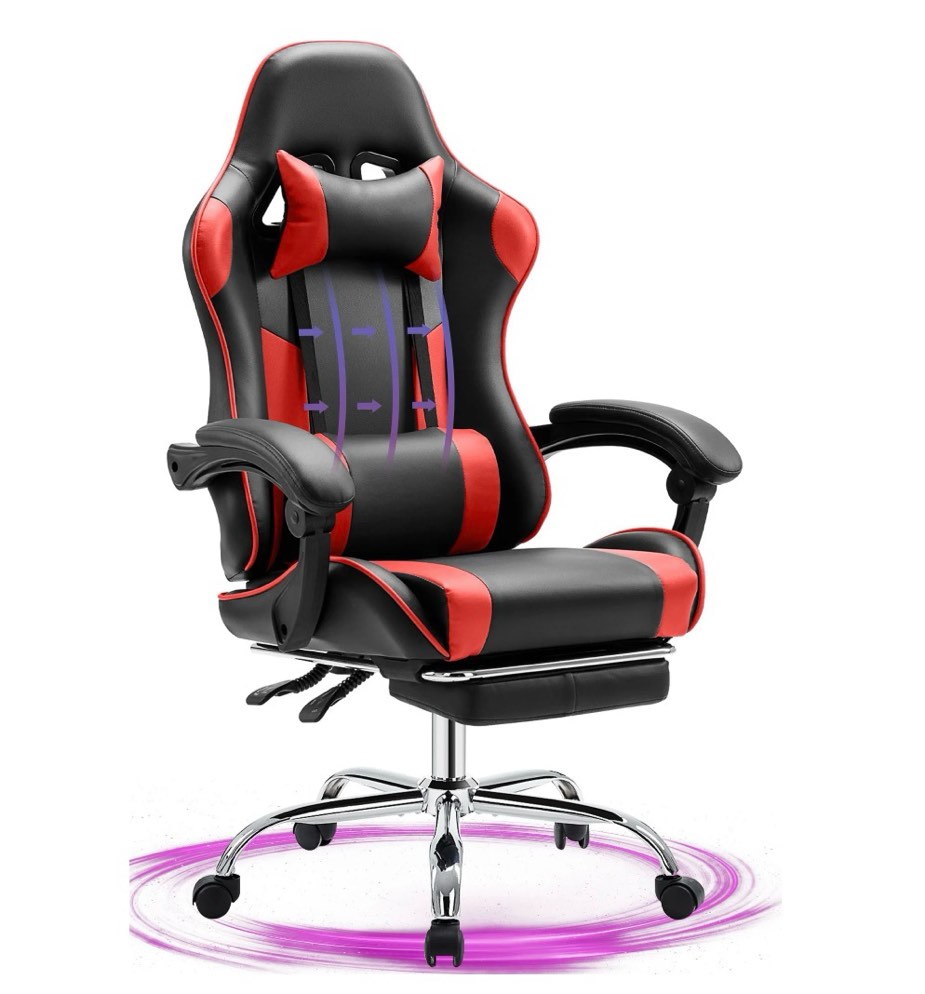 JONPONY Big and Tall Gaming Chair, Ergonomic Design, Gamer Chair PU Leather with Footrest and Lumbar Support, High Back Office Chair Support 8 Hours Long Sitting, Computer Chair,Black RED