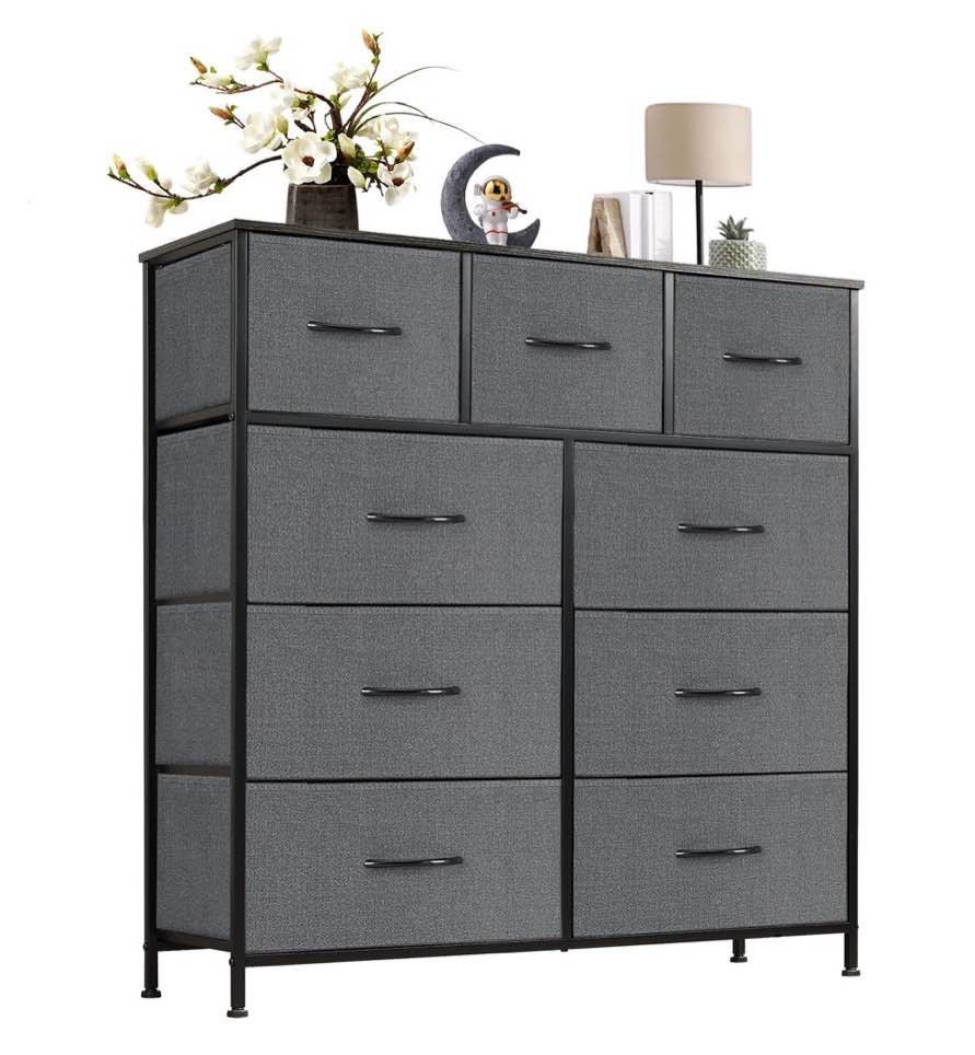 CONCETTA 9-Drawer Fabric Dresser, TV Cabinet Sideboard, Storage Organizer Cabinet for Living Room, Bedroom, Office, Gray