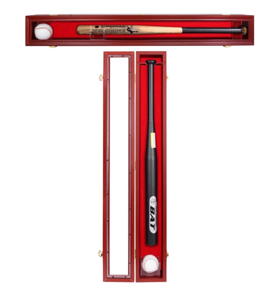 Baseball Bat Display Case Wall Mounted Vertical or Horizontal Wooden Frame w/98% UV Protection-Lock with Acrylic Single bat Transparent Door Holder Rack Cabinet Shadow Box