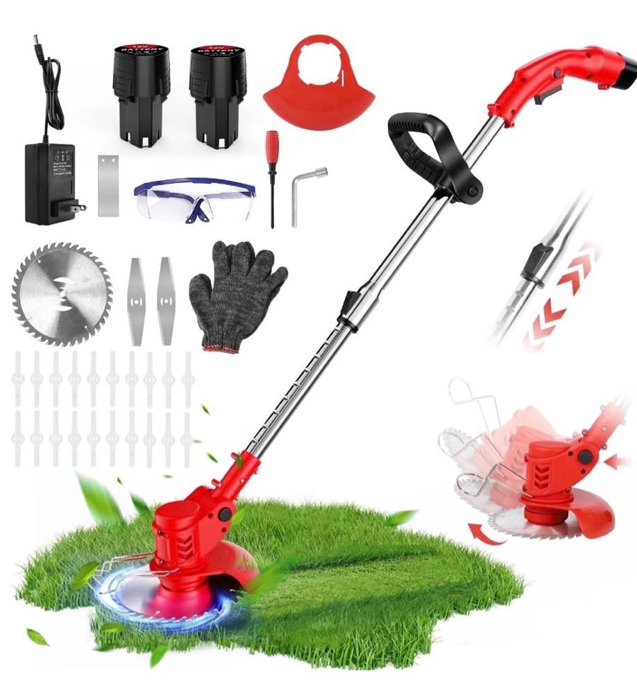 cordless weed eaters, electric grass trimmer & edger, tanbaby 6 inch 3-in-1 weed wacker kit, 12v 2*1300mah battery powered weed wacker for trimming and edging