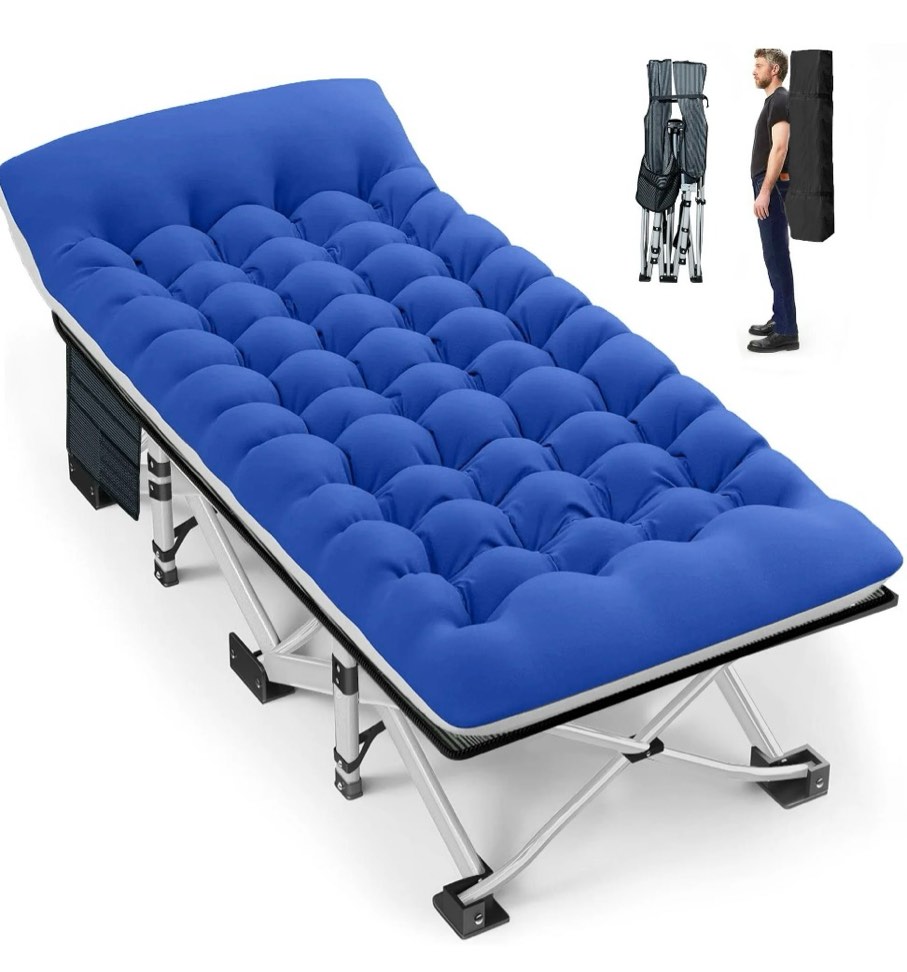 gvdv folding camping cot with 2 sided comfort mattress, 75*28 inch double layer oxford fabric folding bed, portable sleeping bed cot for camp office nap beach travel