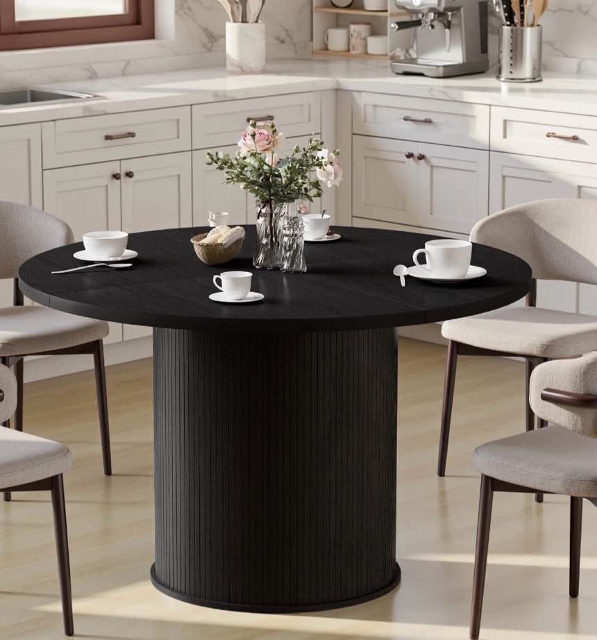 Hommpa 48" Round Dining Table Morden Kitchen Table Wood for 4 with Wood Slide Door for Kitchen Living Room,Heavy Duty Pedestal Base,Black