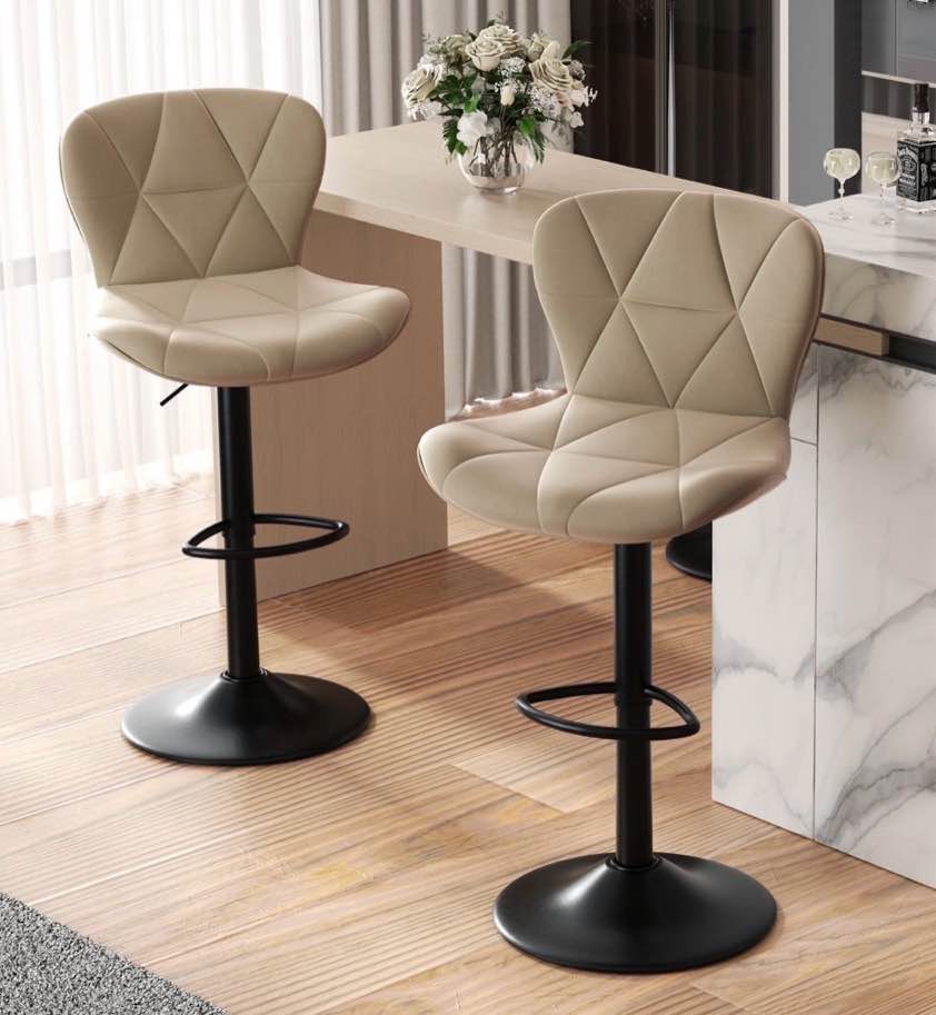 hawsaiy modern bar stools set of 2, adjustable faux leather upholstered swivel bar stools, counter height bar chairs with back for kitchen island, khaki