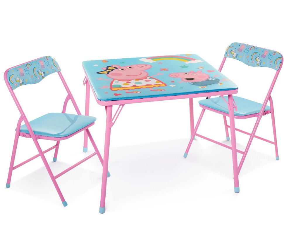peppa pig kids erasable activity table includes 2 chairs with safety lock  non-skid rubber feet & padded seats